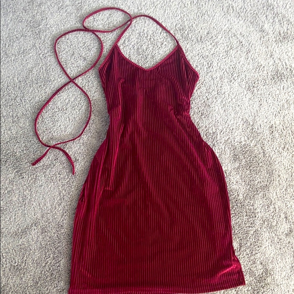 Ribbed velvet lace up dress